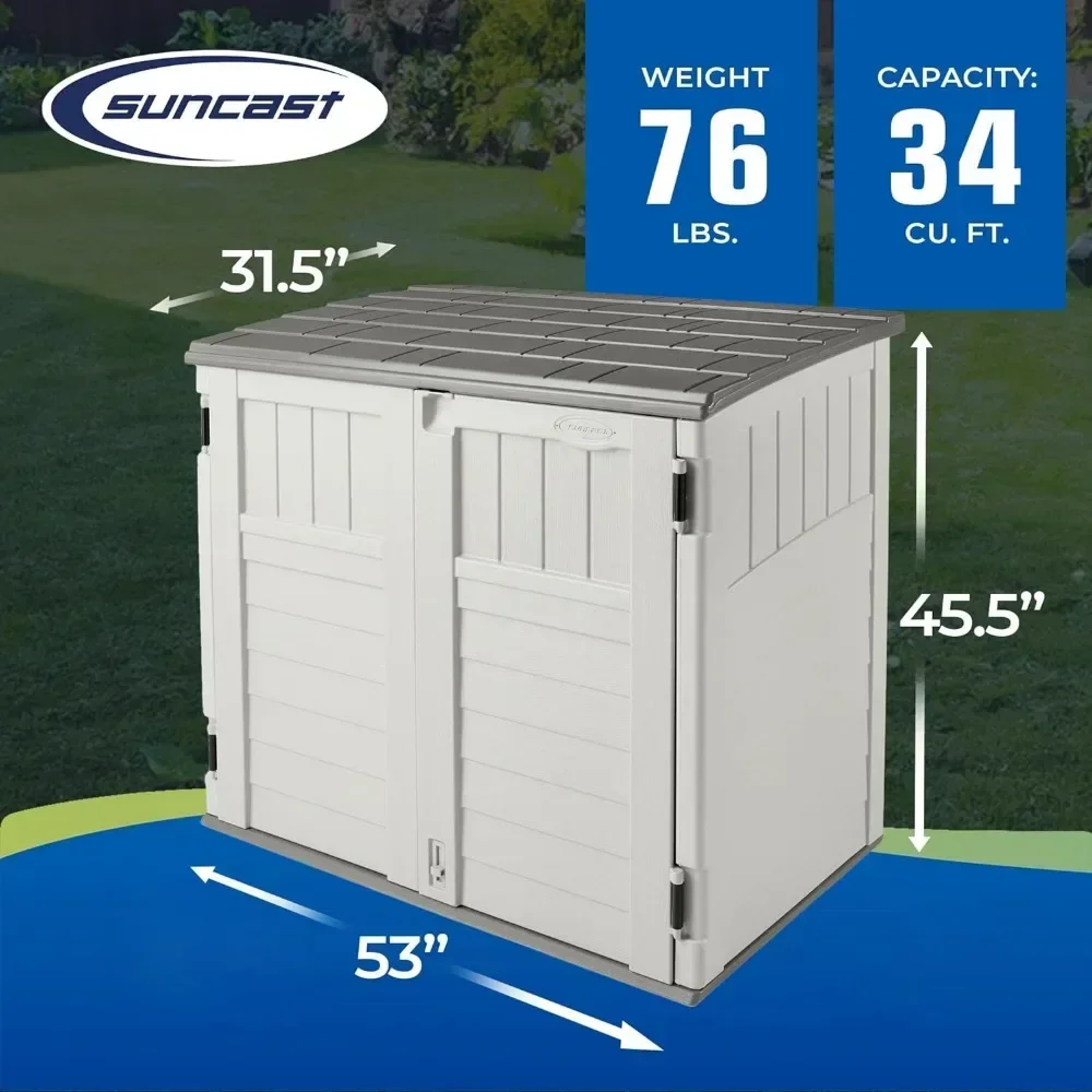 34 Cu Ft Capacity Horizontal Outdoor Storage Shed for Garbage Cans, Garden Accessories, Backyard, and Patio Use, Vanilla