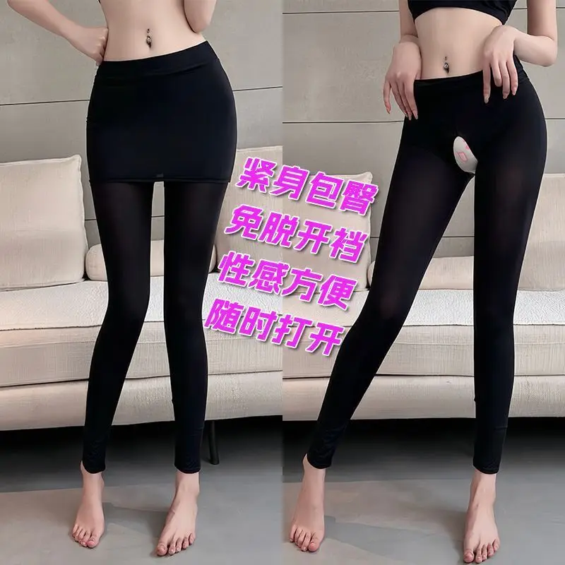 

Within60kg Sexy Ultra Thin Open Crotch Exotic Skort Pants See Through Leggings Women Party Club Tight Bottoms