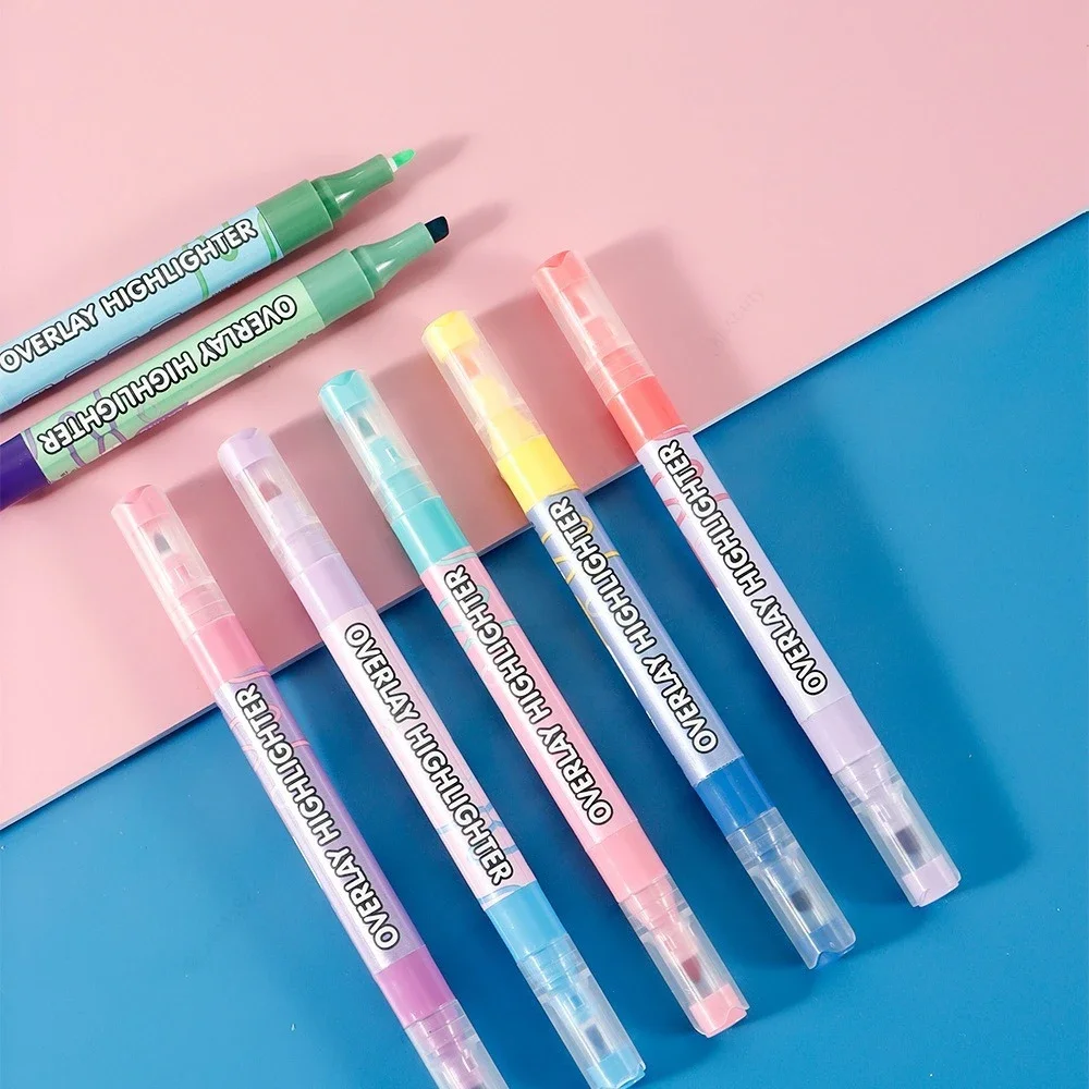 8-teiliges Overlay-Farben-Textmarker-Set, doppelseitig stapelbar, magischer fluoreszierender Kunstmarker, Liner, Zeichnen, Büro, Schule