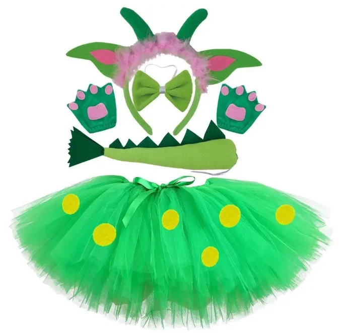 Kids Cartoon Animal Green Cute Dinosaur Half Princess Skirt With Accessories For Halloween Party Stage Performance Role Play Set