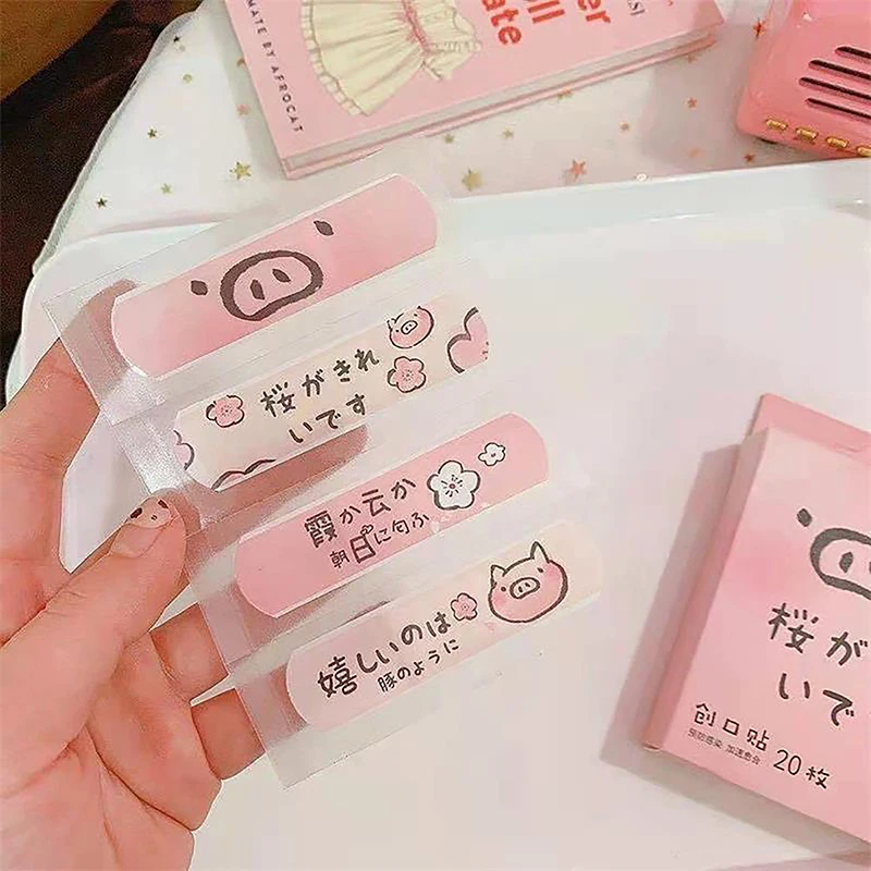 20Pcs/Box Cartoon Pink Piggy Prints Band Aid Waterproof Breathable Hemostatic Band-Aid Plaster Patch First Aid Adhesive Bandages