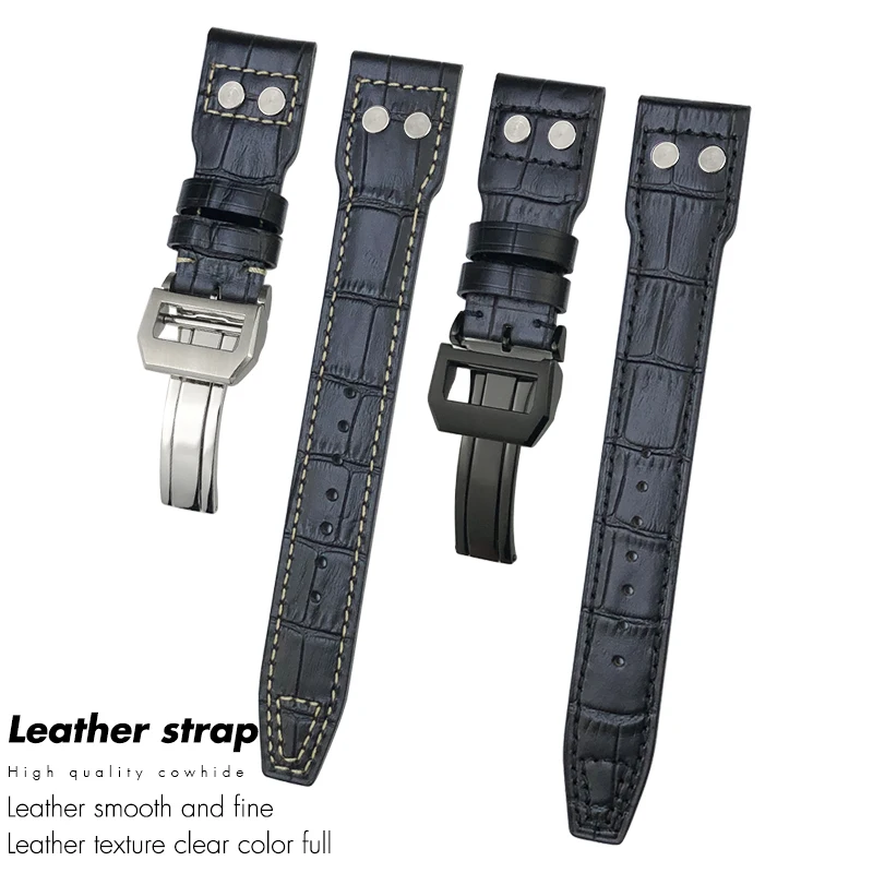 20mm 21mm 22mm Thicker Leather Rivets Watchband for IWC Big Pilot Watch IW5009 Spitfire IW3777 Le Petit Prince Calfskin Strap