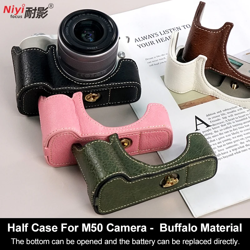 Buffalo Pattern PU Leather Half Case for Canon EOS M50 / M50 Mark II Camera - Bottom Opening Design, 5 Colors Available