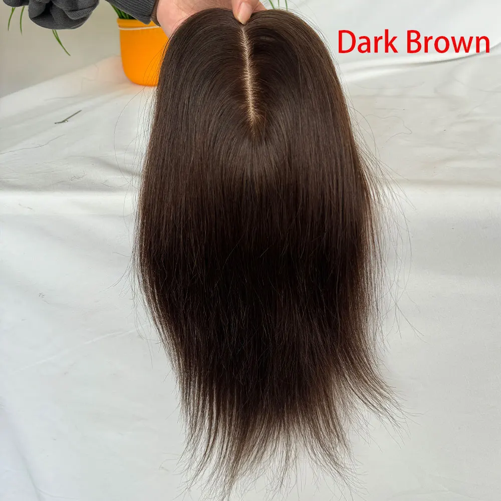 Toppers untuk wanita dengan tipis rambut manusia asli klip rambut dalam potongan rambut 12In tengah belahan sutra dasar Wig rambut palsu 3X5