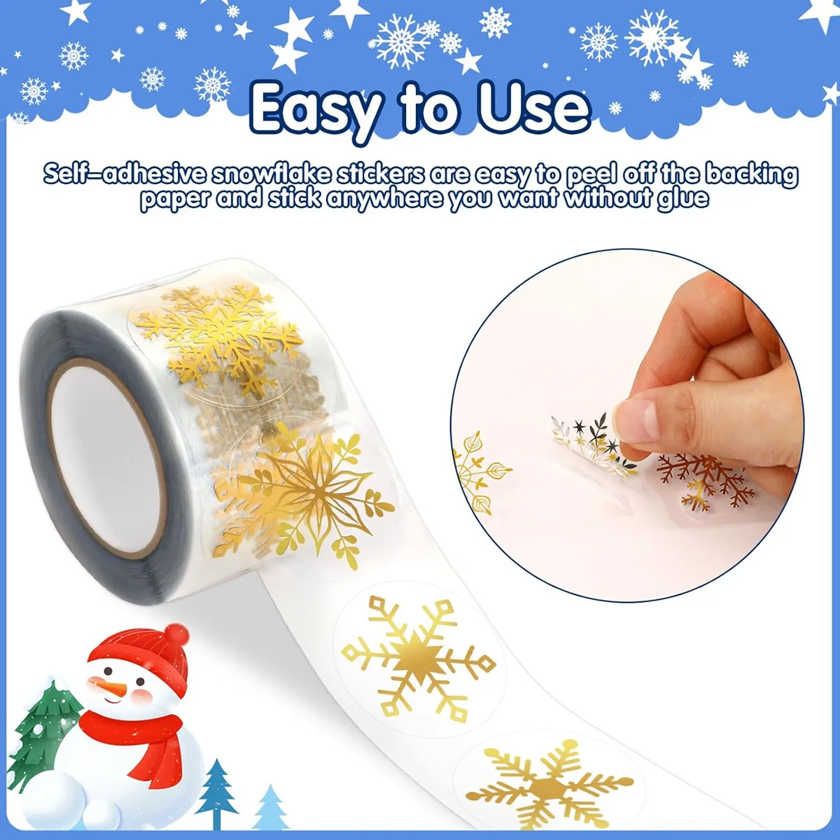500pcs Clean Golden Snowflakes Christmas Stickers Party Christmas Gift Wrapping Label Scrapbook Cute Stationery Stickers
