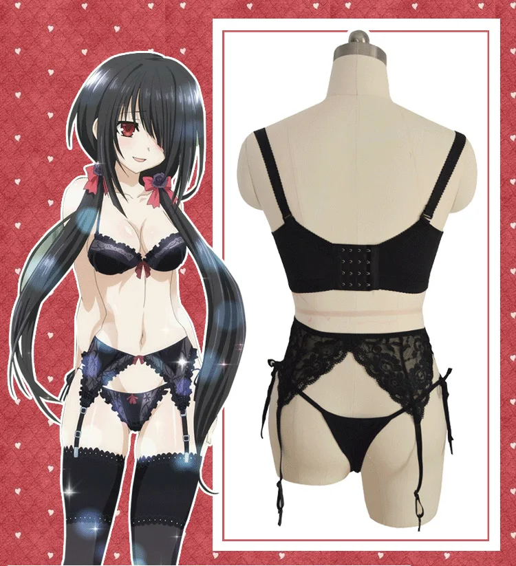 Anime DATE A LIVE Cosplay Tokisaki Kurumi Costume Cosplay Sexy biancheria intima di pizzo reggiseno Set mutande vestito per le donne costumi da bagno