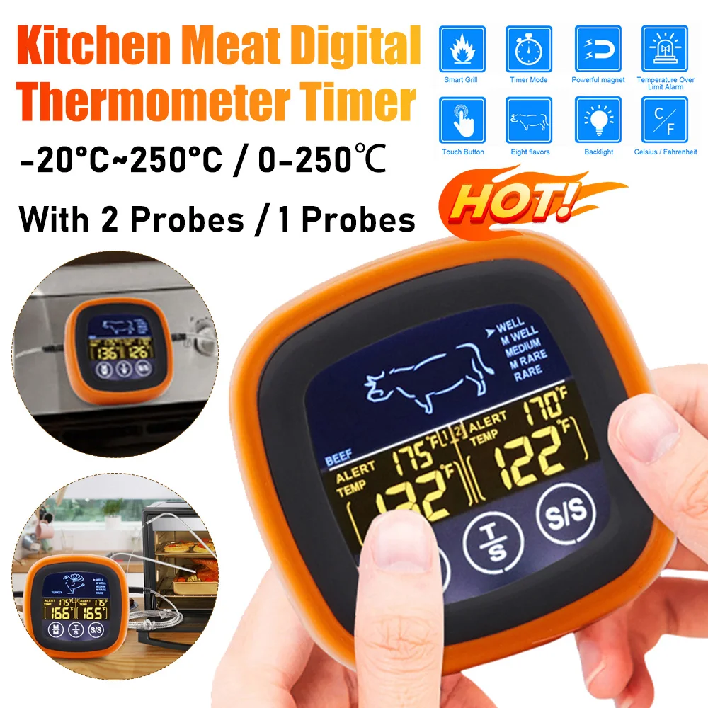 

Kitchen Thermometer Digital Remote Food Kitchen Oven Thermometer Probe For BBQ Grill Oven Meat Timer Temperature Manually Set ﻿
