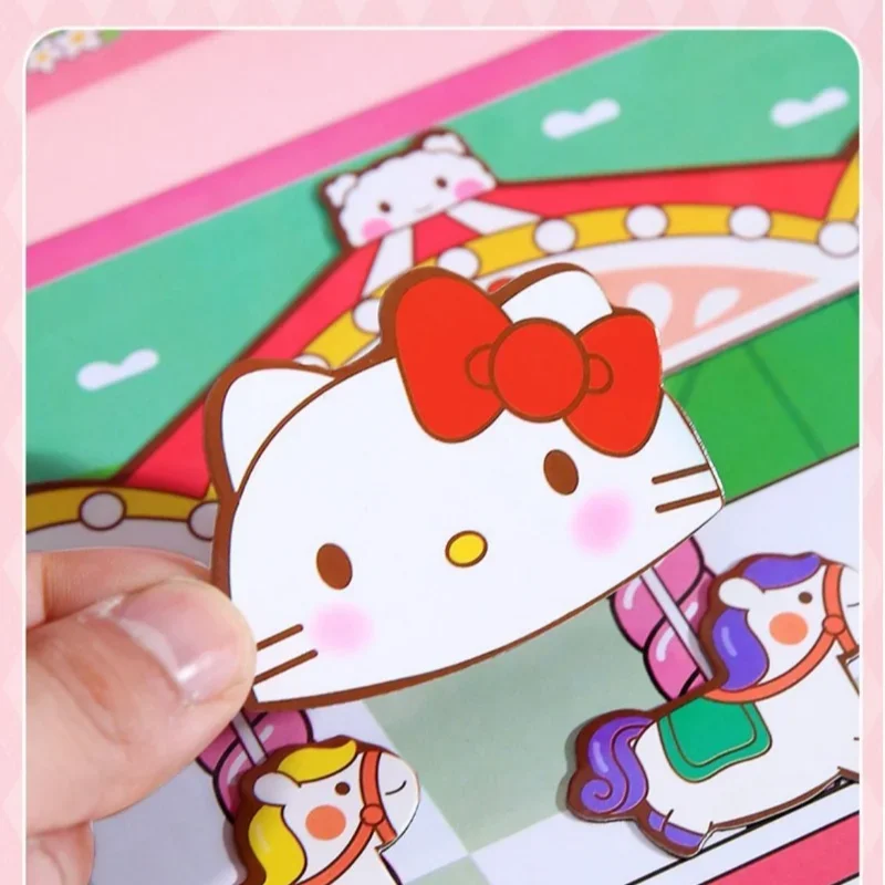 Sanrio Peripheral Magnetic Suction Quiet Book Free Production Change Scene Handmade Stickers Girl Puzzle Cute Cartoon Toy Gift