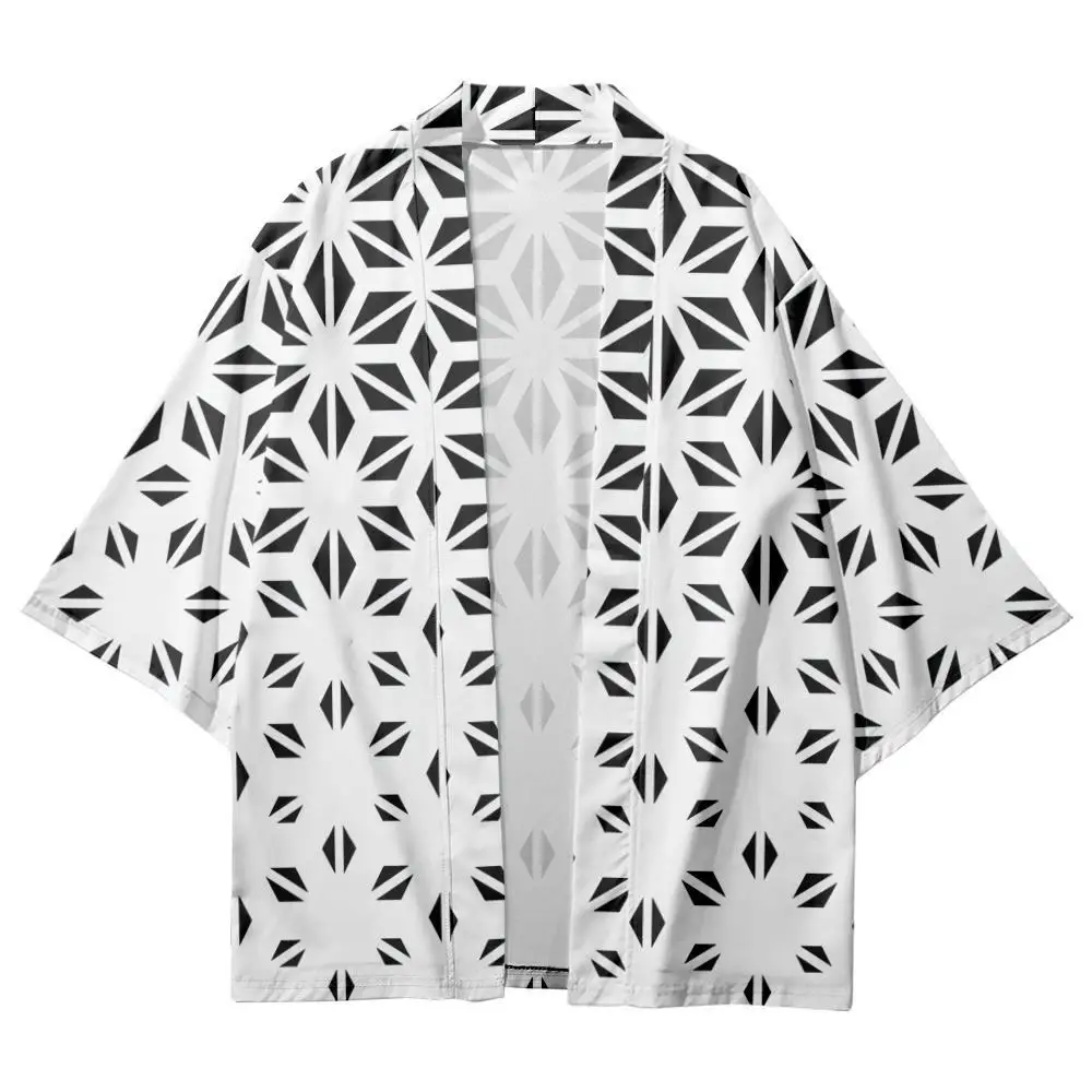 

Japanese Fashion Geometry Print Samurai Kimono Summer Casual Beach Cardigan Yukata Women Men Cosplay Haori Top Asian Clothing