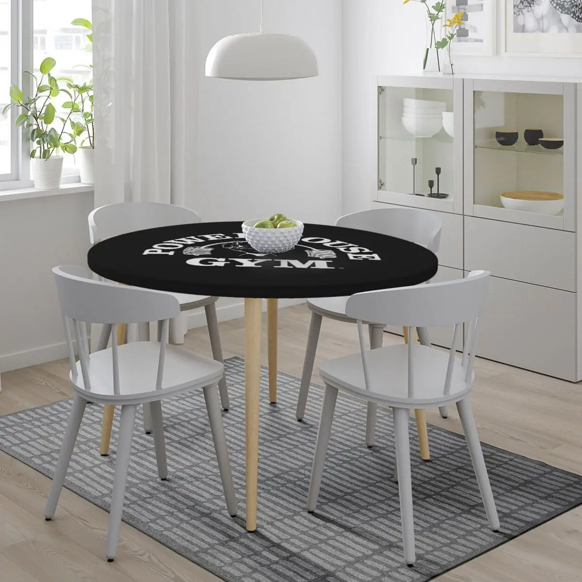 Powerhouse Gym Fitness Building Muscle Waterproof Round Tablecloth Oilproof Table Cloth for Kitchen Events Dining Table Cover