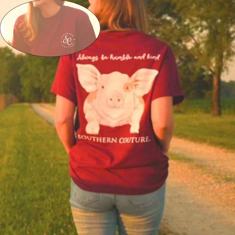 2025 Classic Humble Kind Farm Pig Womens Classic Fit T-Shirt Maroon Summer Unisex Loose Breathable Camisetas Graphic T Shirts