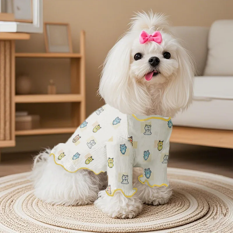 

Lightweight Breathable Ice Silk Dog Clothes, Cute Teddy Bear Design, Spring Pet Apparel