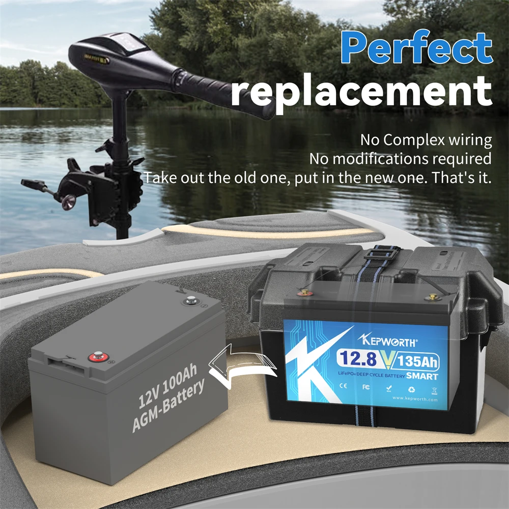 KEPWORTH 12V 135Ah LiFePO4 배터리 블루투스, 100A BMS, 캐러밴, 캠핑, 보트용 납산 배터리의 완벽한 교체