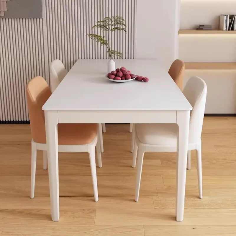 Solid Wood Dining Table Set White Retractable Ergonomic Chairs Multi Functional Household Furniture for Small Spaces