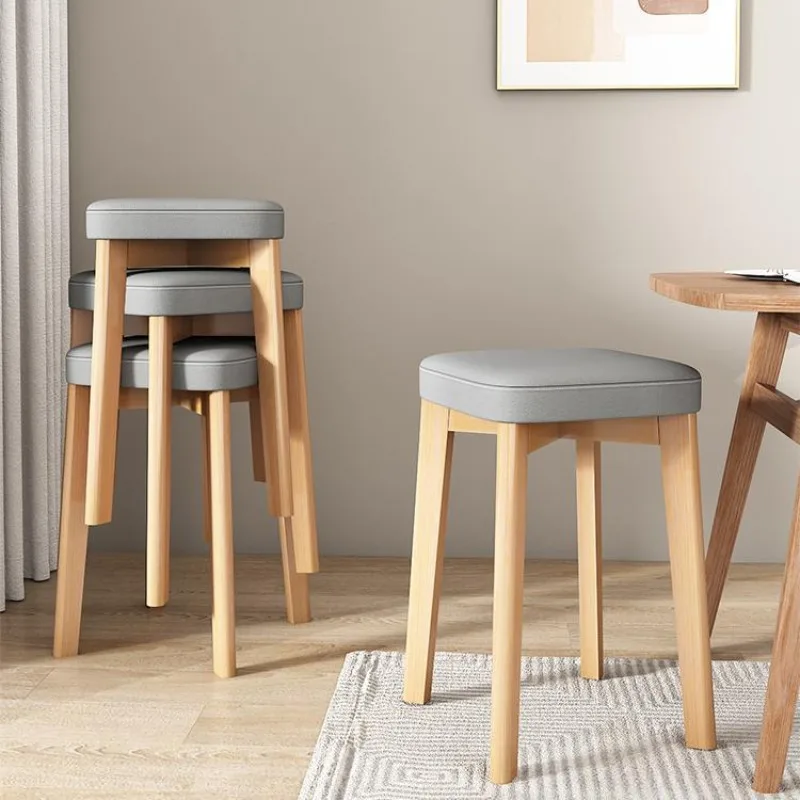 

New Home Technology Cloth Chair Living Room Stackable Storage Simple Solid Wood Dressing Stool