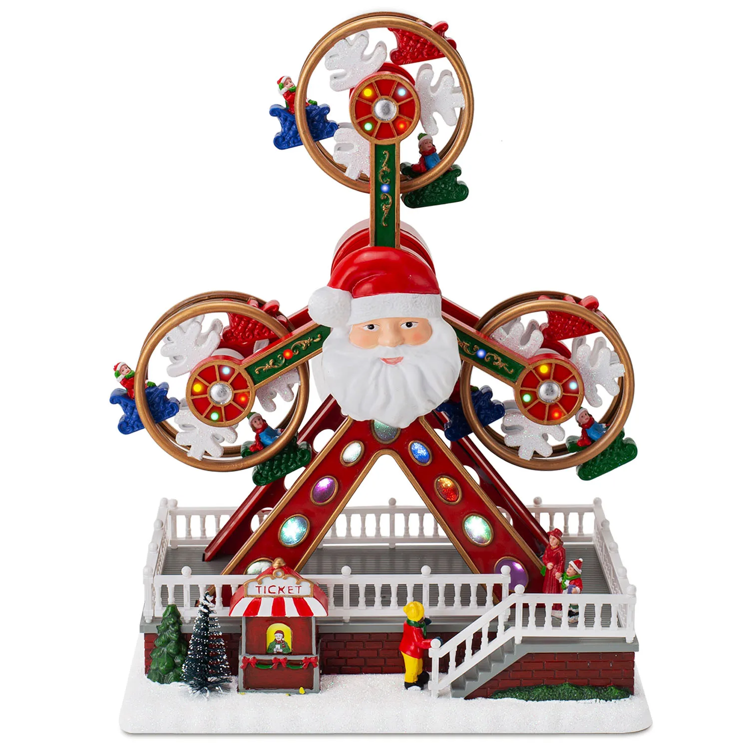 Weihnachts-Riesenrad-Dekoration mit Weihnachtsmann-Gesicht, LED-Lichtern und Musik, animiertes rotierendes Weihnachtsornament als Party-Geschenk zu Hause – Detail 6