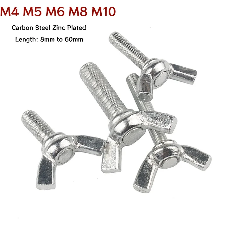 M4 M5 M6 M8 M10 DIN316 Butterfly Bolt Zinc Plated Carbon Steel Wing Bolt Thumb Wing Screw Claw Hand Tighten Screw Length 8~60mm