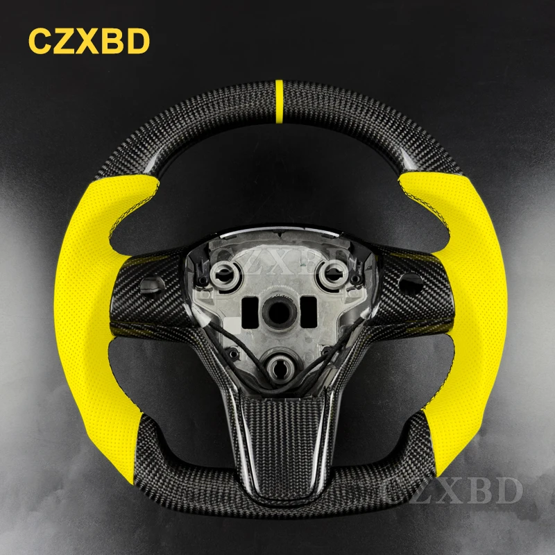 

Желтый маркер для Tesla Model 3 Model Y 2016 2017 2018 2019 2020 2021 2022 2023 2024 Рулевое колесо из настоящего углеродного волокна по индивидуальному заказу