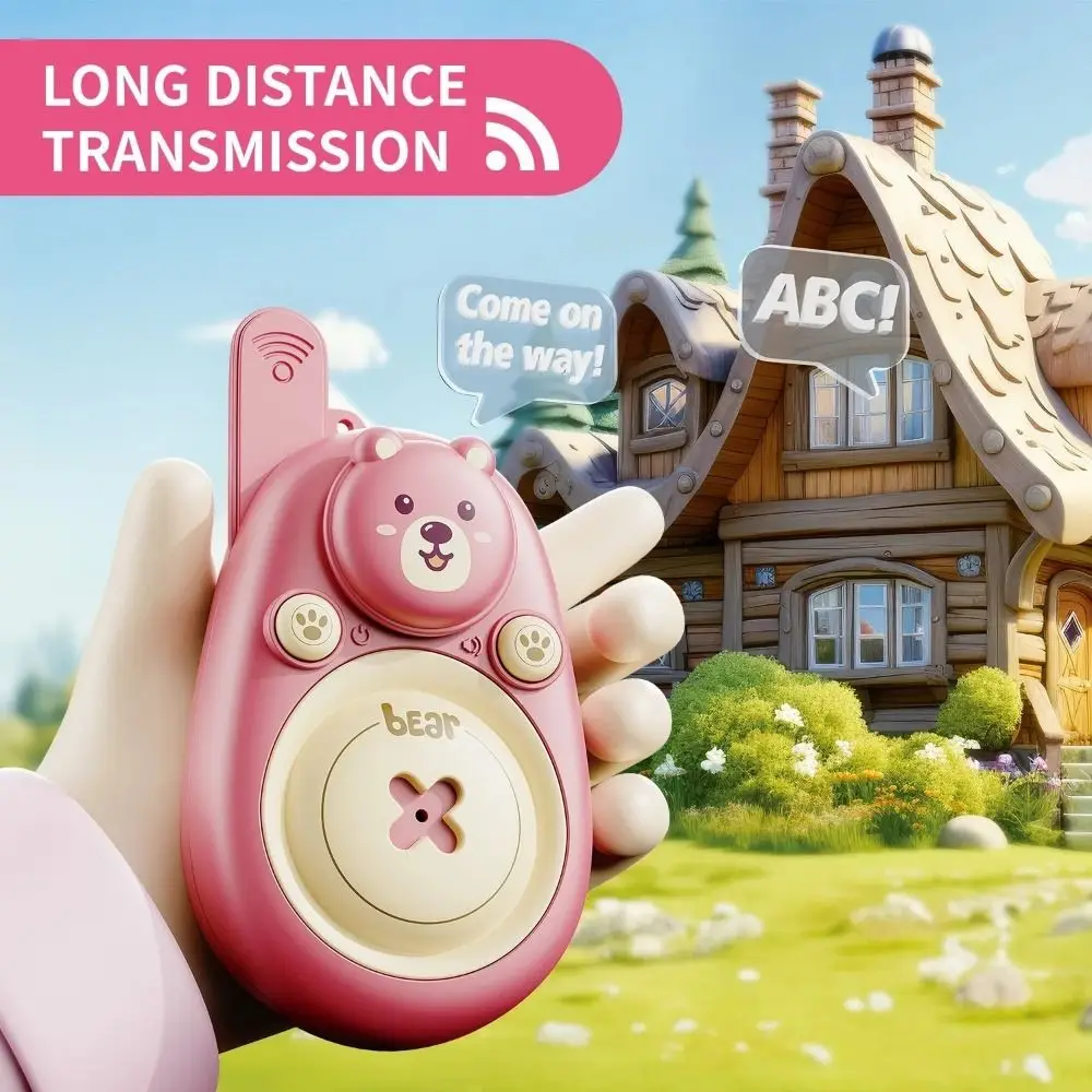 1 Pair Lovely Bear Walkie Talkies Wearable Lanyard Long Range Wireless Communication One Click Call