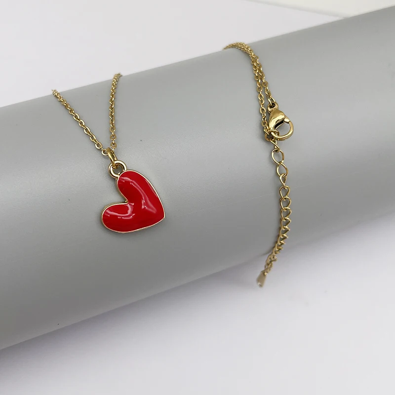 Stainless Steel Chain Heart Pendant Necklace For Women Girls Hotsale Cute Red Blue Pink White Heart Necklace For Birthday Gifts