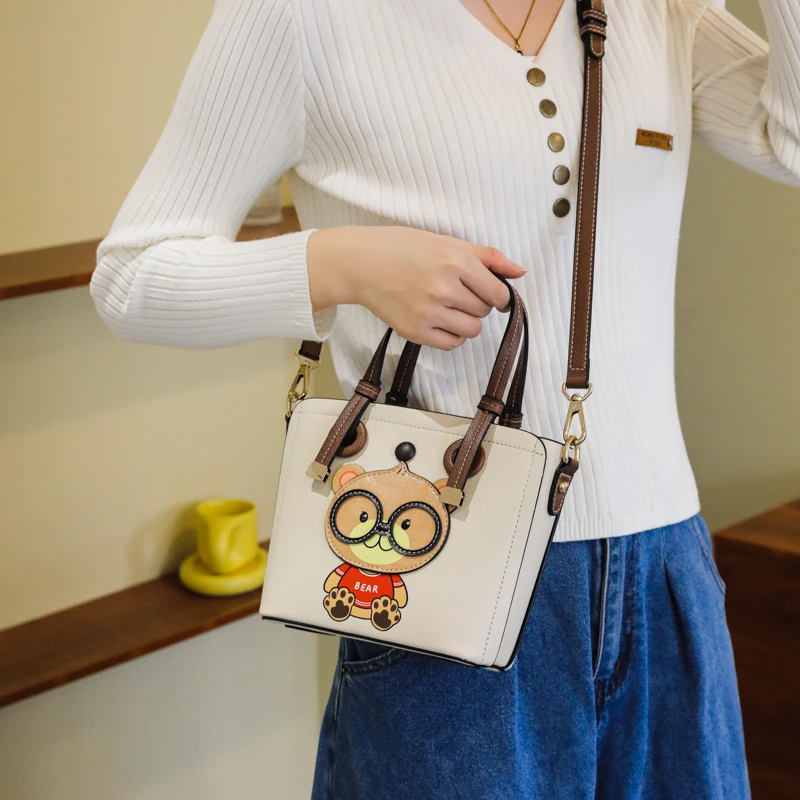 BeiBaoBao Brand High quality Bucket Handbag For Women 2023 New Cute Bear Applique Women Shoulder Bag Hi-Q Crossbody Totes Bag