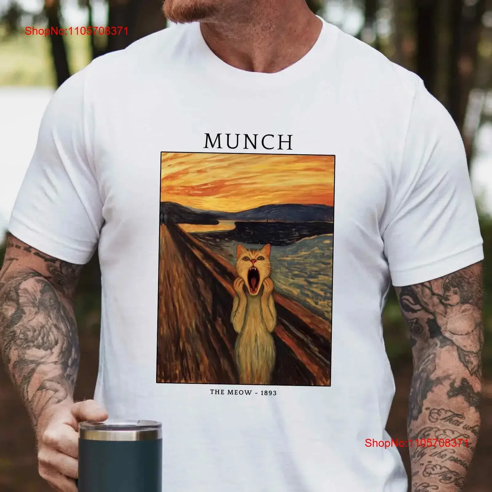 Munch The Meow Premium T Shirt SweaT Mugs vintage Washed homme graphic Casual Versatile Stretched Breathable Stylish