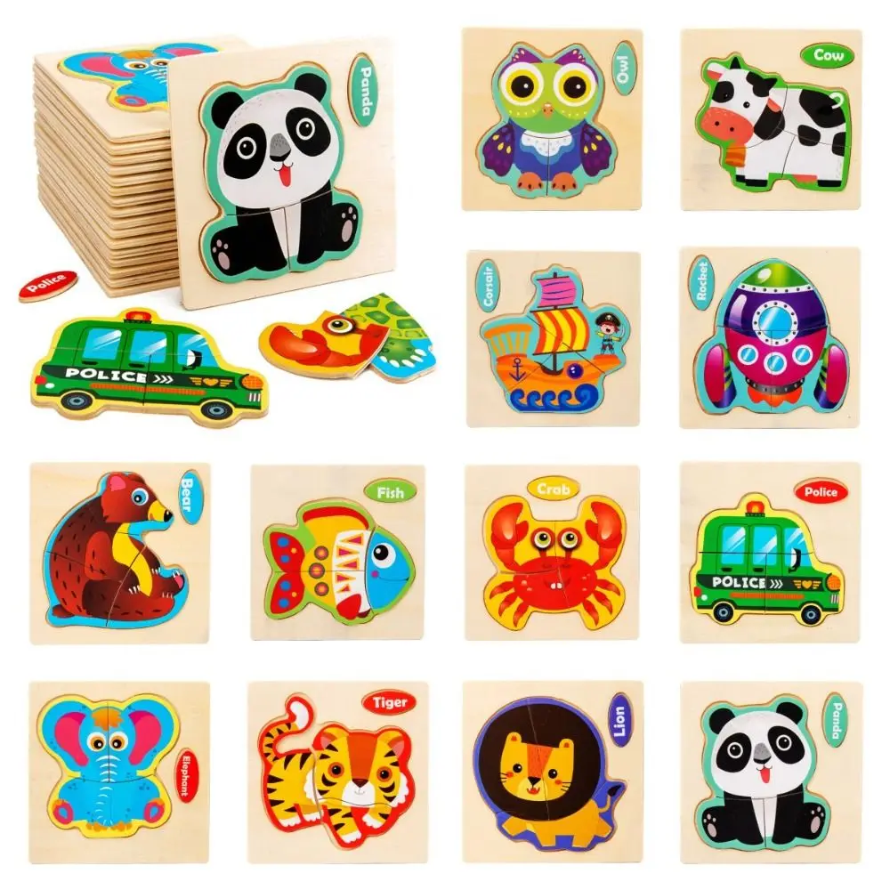 

Cute Wood 3D Animal Jigsaw Traffic Jigsaw Toys Multiple-topic Puzzle 3D Wooden Puzzle Learning Cognition Animal Children Gifts