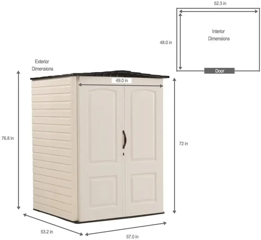 Rubbermaid Resin Weather Resistant Outdoor Storage Shed, 5 x 4 ft., Sandalwood/Onyx Roof, for Garden/Backyard/Home/Pool