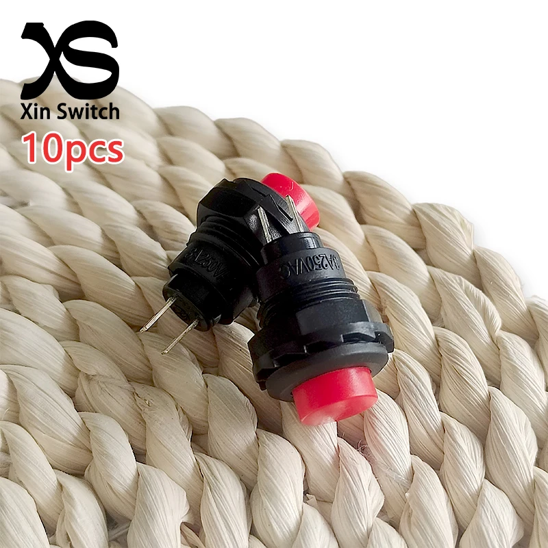 10PCS Red Plastic Self Resetting Power Button Switch R13-502 Opening 12mm 1.5A 250V/3A 125V Nut Fixed Type Circular Push Switch