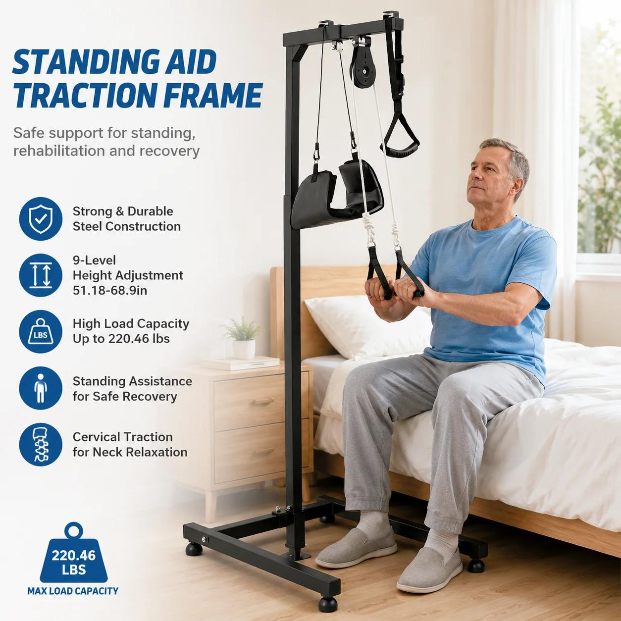 Home Bar Stand - Black Multifunctional Standing Frame Bed Lift
