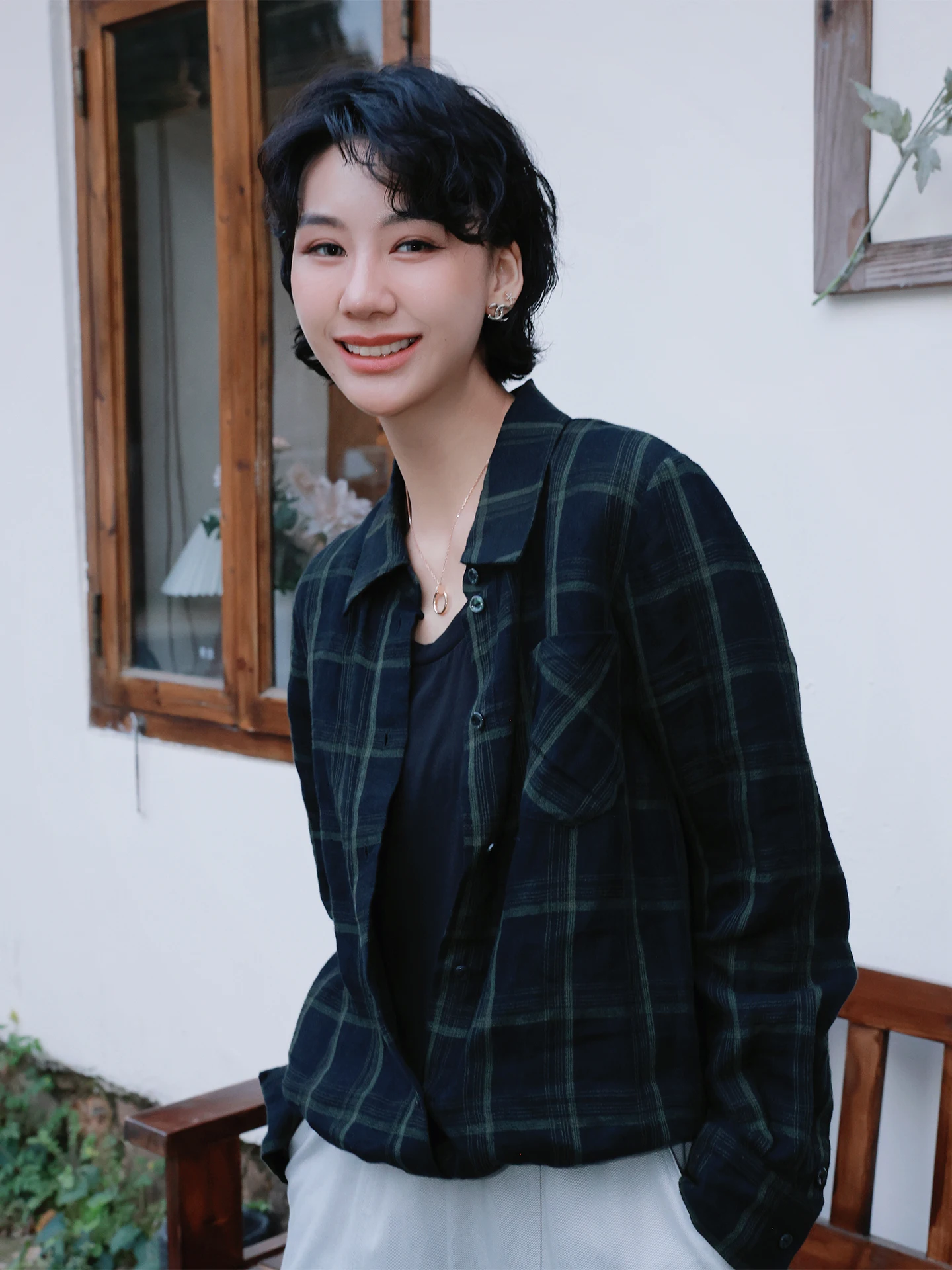 

TT British Style Plaid Long Sleeve Linen Shirt Design Casual Loose Fit Women's Spring Summer Breathable Comfortable