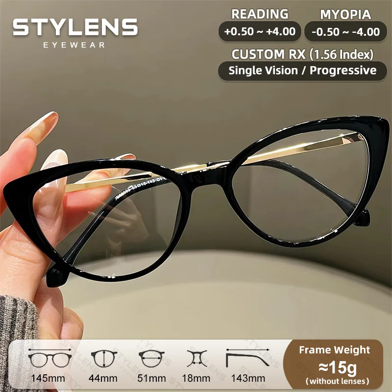 STYLENS New Cat Eye Myopia Prescription Glasses Women Men Anti Blue Light Currents Reading Glasses Custom Progressive Eyewear