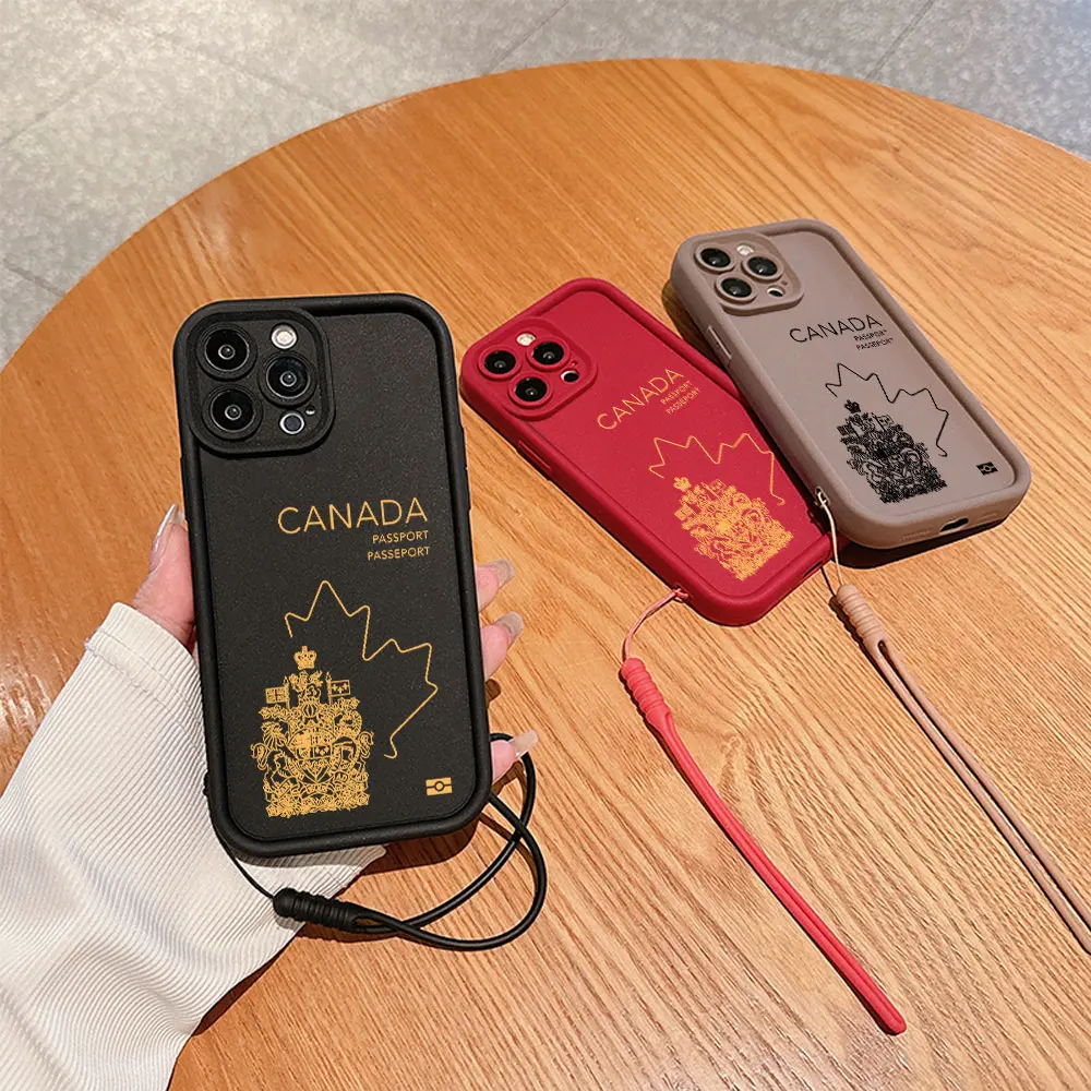 Canada Passport Phone Case for Samsung S24 S23 S22 S21 S20 Note 20 FE Plus Ultra 5G Soft Silicone TPU Cover With Hand Strap