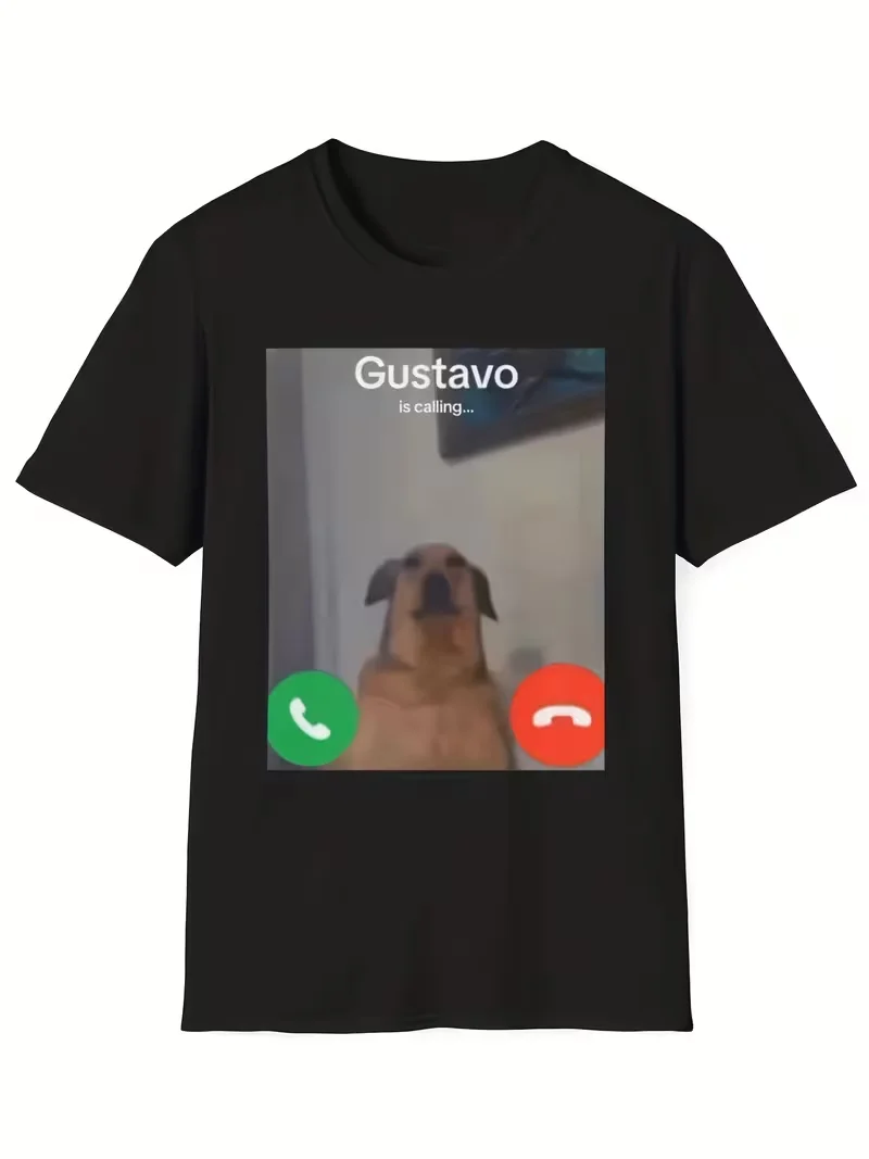 Summer Gustavo The Dog'S Barking Joke T-Shirt Black Casual Short-Sleeve Round Neck Shirt, Gift for Dog Lovers Unisex Casual Tops