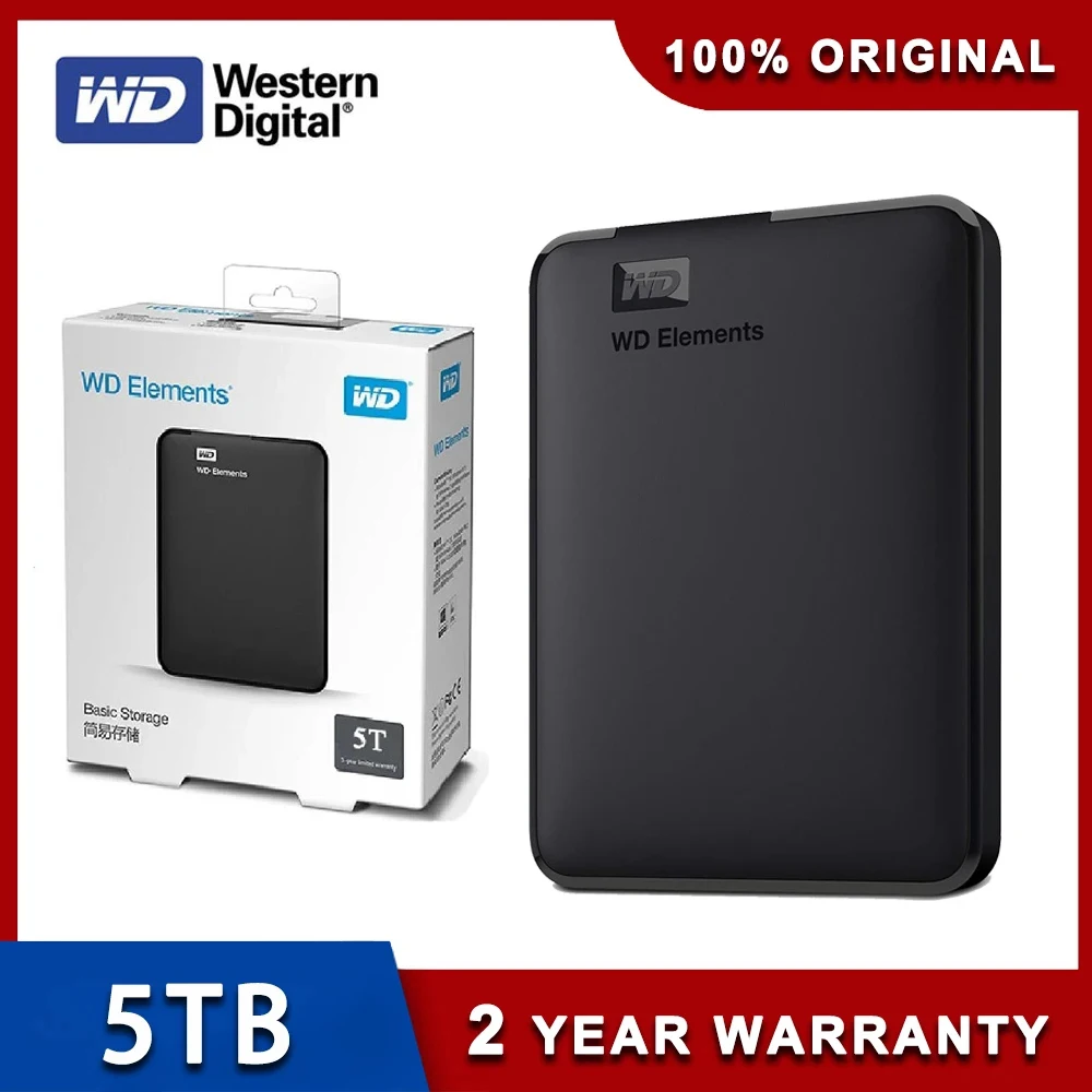 Western Digital Elements Portable External Hard Drive WD 5TB HDD USB 3.0 For Desktop PC Laptop Mac PS4 & Xbox