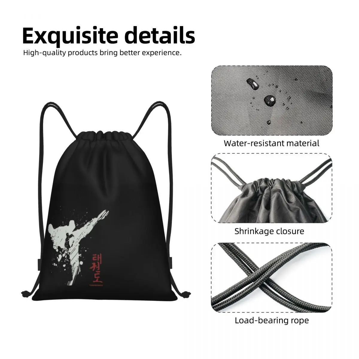 Taekwondo Kick Drawstring Backpack Women Men Sport Gym Sackpack Portable Fighter Martial Arts Training Bag Sack