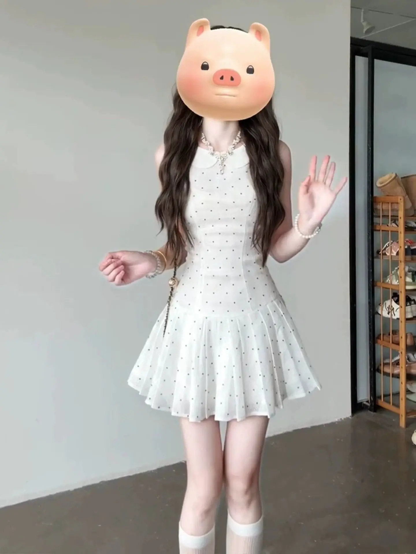 Sweet First Love Polka Dot Dress Beautiful Doll Collar Sleeveless A-Line  Skirt Summer Fashionable Women's Dress
