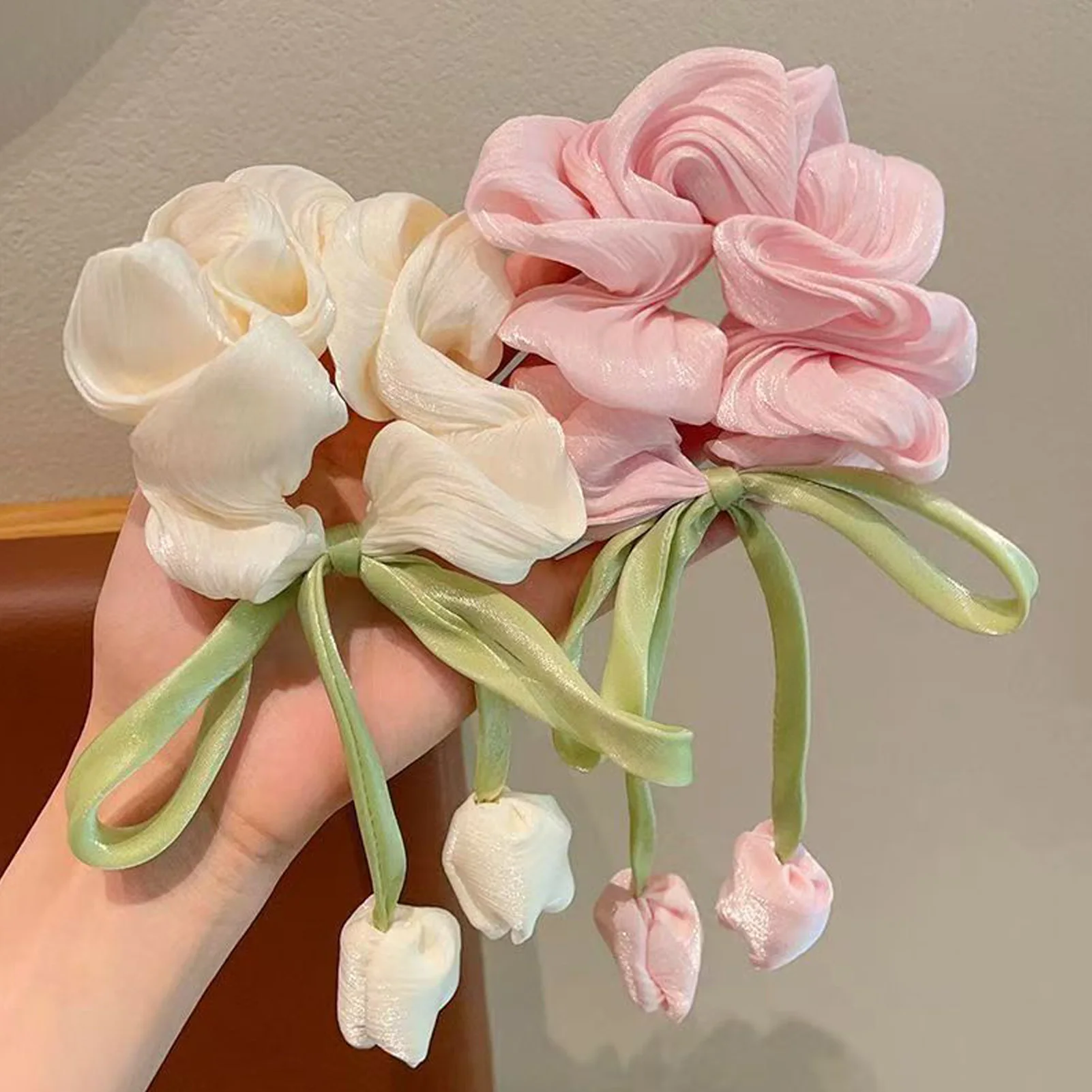 Tulip Flower Hair Ties for Girls Soft Elastic Hair Ties Scrunchie for Girls Daily Use School Activities and Birthday Parties
