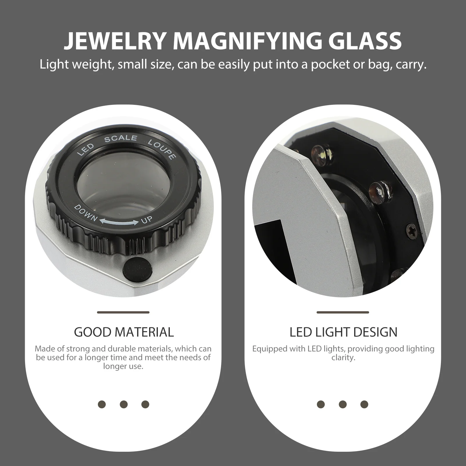 

1Set Dual Lens Magnifying Glass with Bright LED Light for Precise Jewelry Examination Foldable Pocket-Sized Inspector Tool