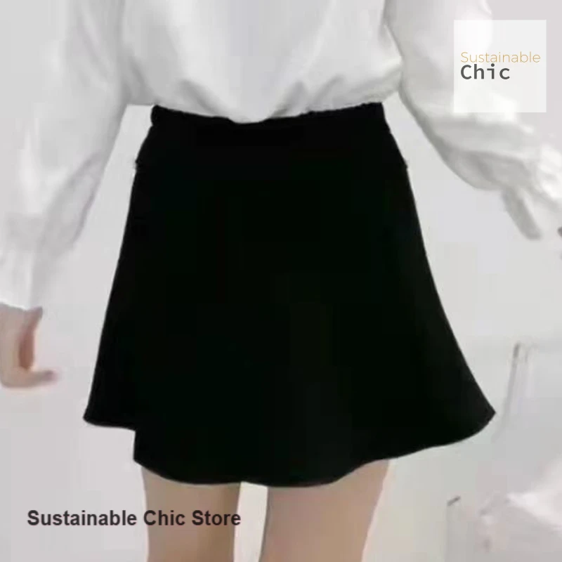 Jupe tricotée de style coréen pour femmes, nouveau style occidental Joker, taille haute, noire, jupe lourde en forme de A avec perles, printemps et automne