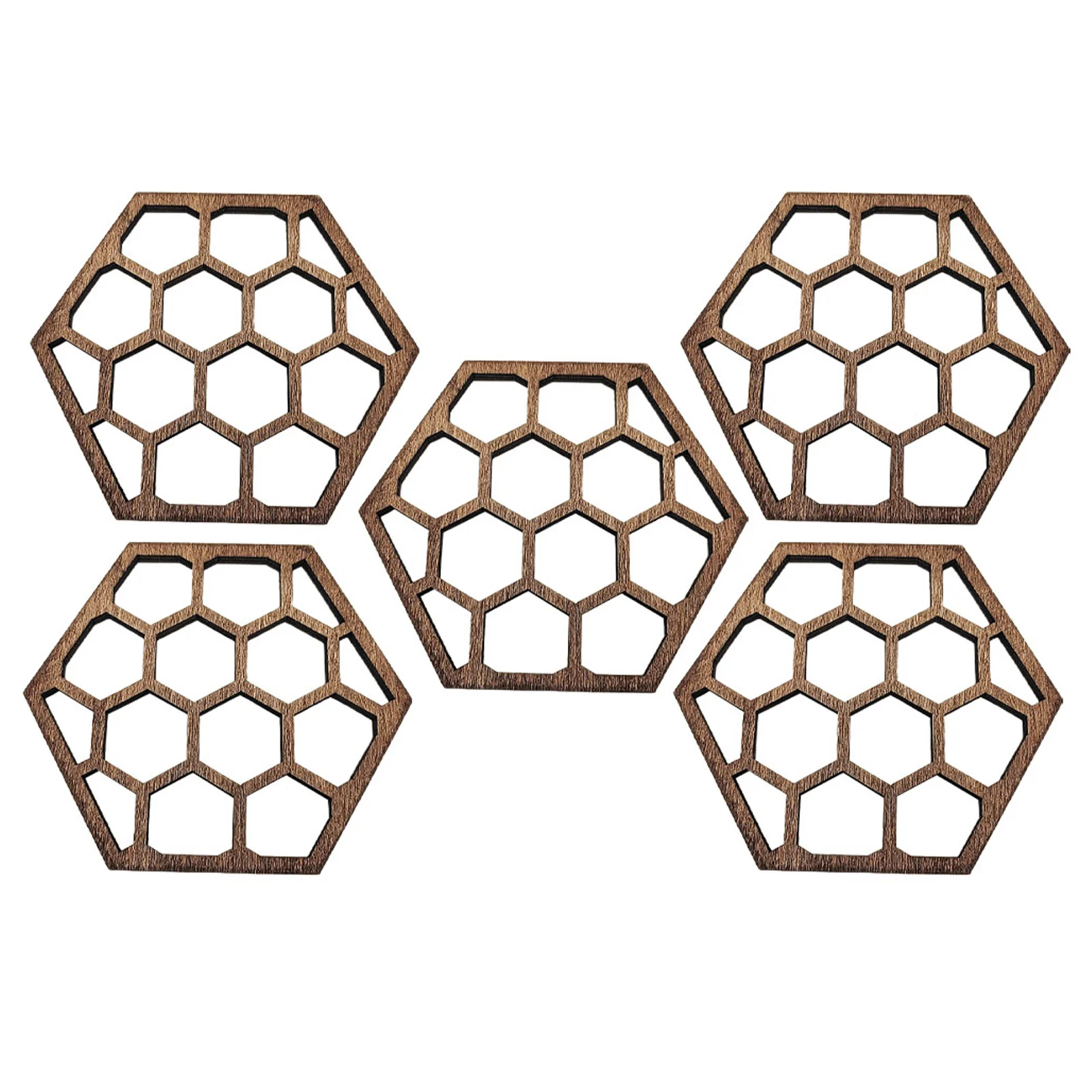 

5pcs Honeycomb Decorative Coasters Premium Wooden Mug Mats Round Tableware Placemats For Coffee Cup Cake Snack Home Kitchen