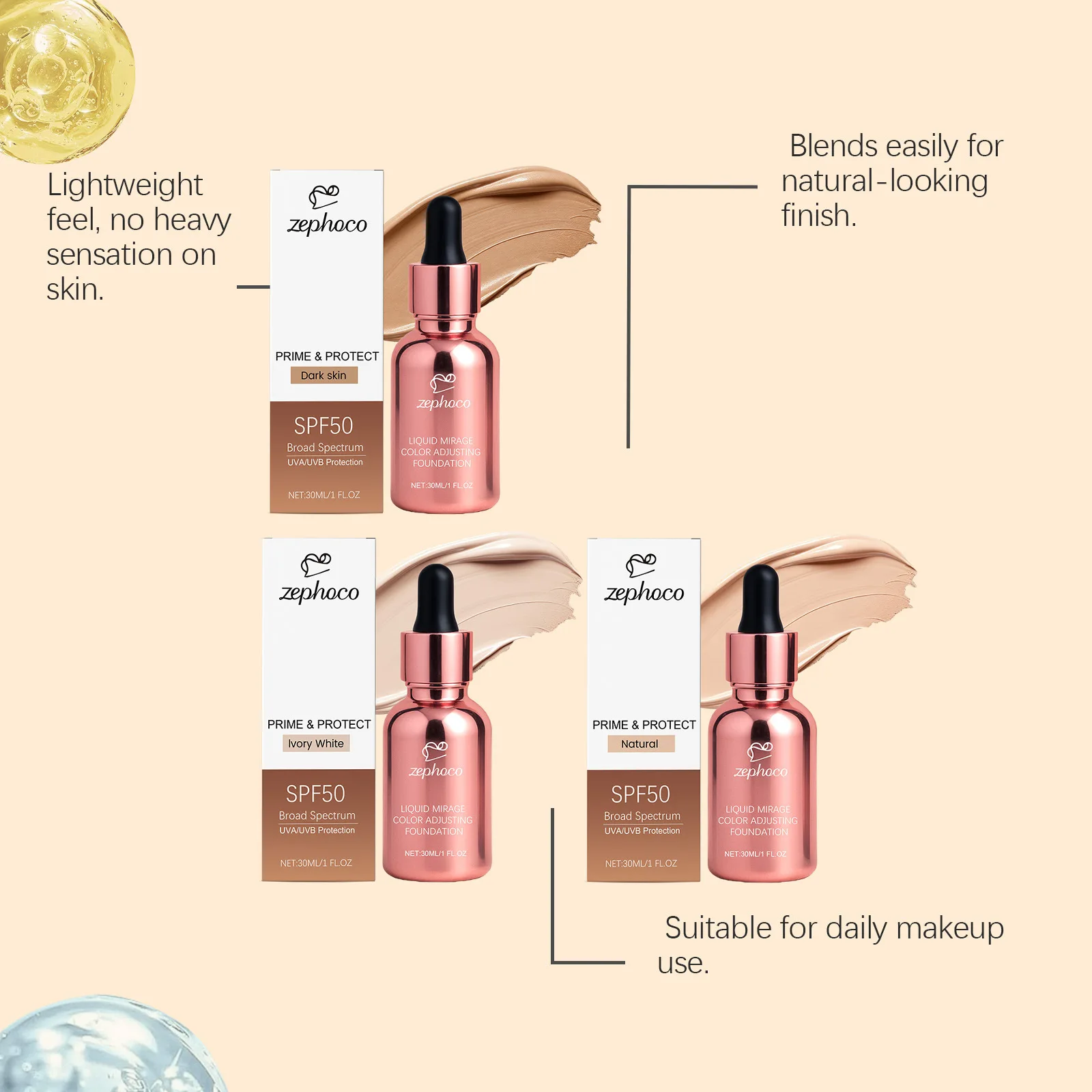 Vloeibare foundation make-up Lichtgewicht, natuurlijk dekking Blemishe Flaw Waterproof Oil-Control Concealer Kleurcorrigerende CC Cream