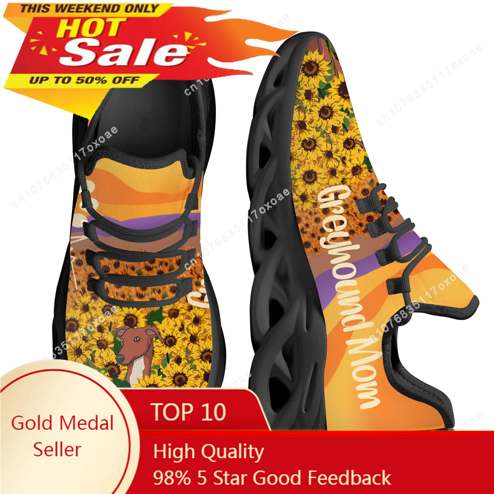 

Women's Mesh Swing Sneakers Greyhound Mom Sunflower Design Female Comfort Platform Shoes Ladies Non-Slip Zapatillas