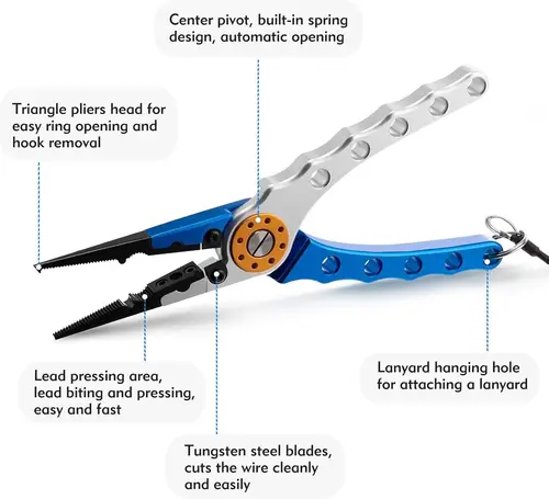 Imagen 2 del producto Alicates de pesca multifunción, alicates de pesca resistentes a la corrosión, alicates de anillo dividido de aluminio para agua salada para pesca con funda Coi