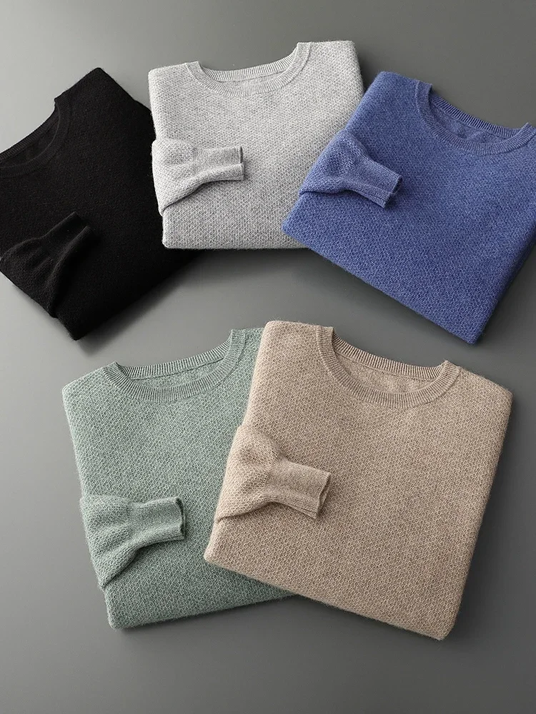 

Men's Cashmere Sweater O-neck Long Sleeve Pullovers 100% Cashmere Knitwear Smart Casual Clothing Autumn Winter Thick Warm Tops