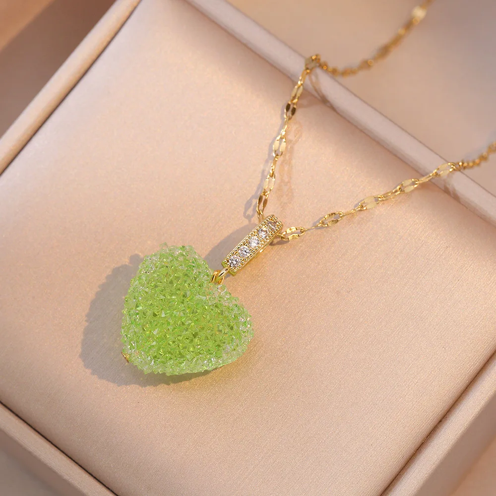 Gorgeous Candy Color Heart Pendant Necklace Women Engagement Wedding Bridal Necklaces Brilliant CZ Girls Statement Jewelry