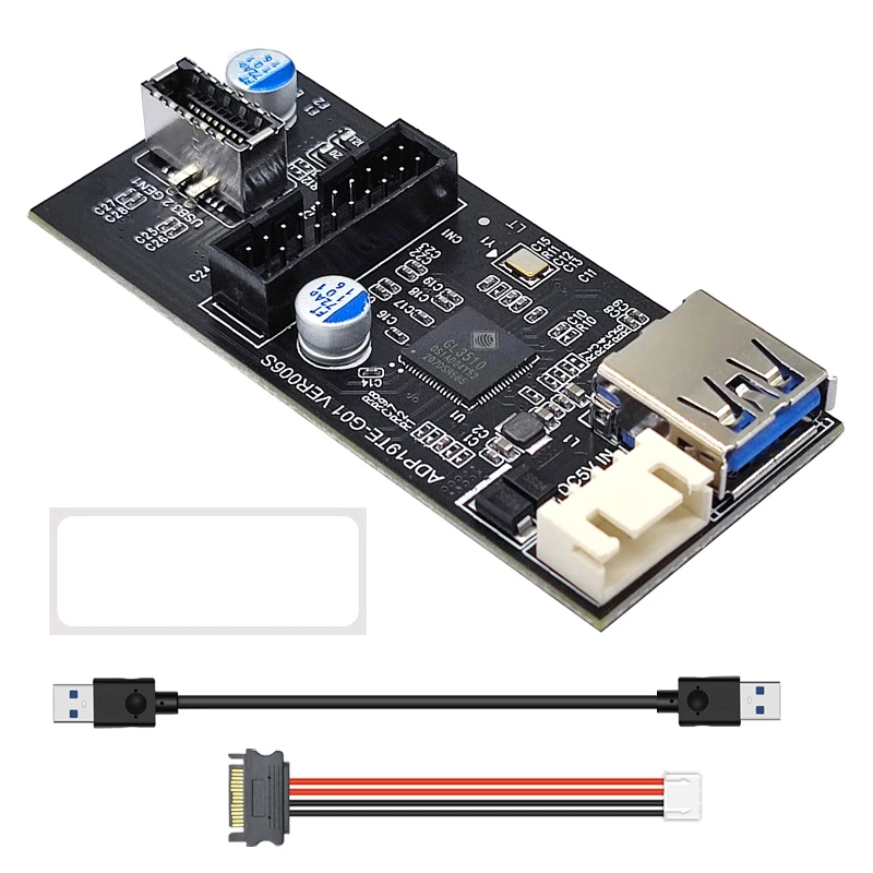 Adaptateur de carte mère USB 3.0, connecteur 19 broches vers type E + 19 broches, répartiteur 1 à 2, hub, connecteur, directions d'extension