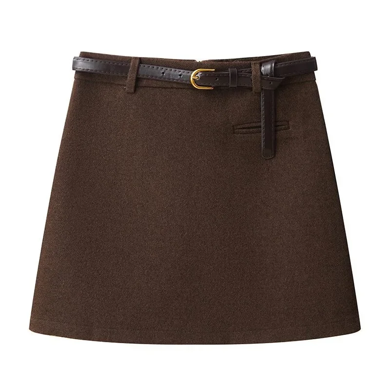 Minifalda acampanada de lana gris para mujer, Falda corta ajustada de cintura alta gruesa, pantalones, Otoño Invierno, nuevo estilo de talla grande