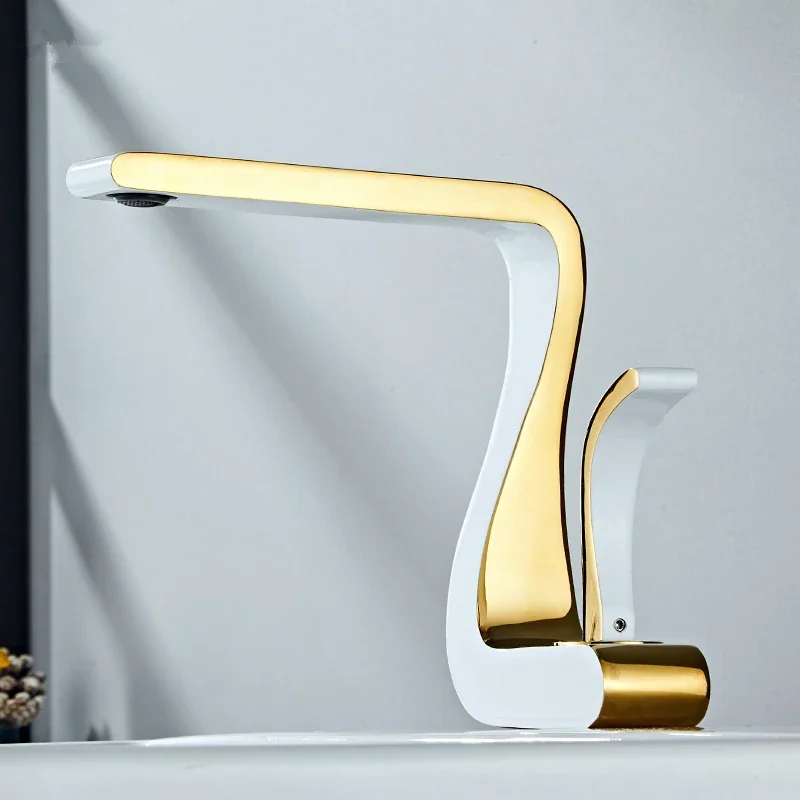 Luxury White Gold Bathroom Mixer Tap Brass Wash Basin Faucet Hot and Cold Water Sink Retro Faucet  Single Hole Faucet Bathroom