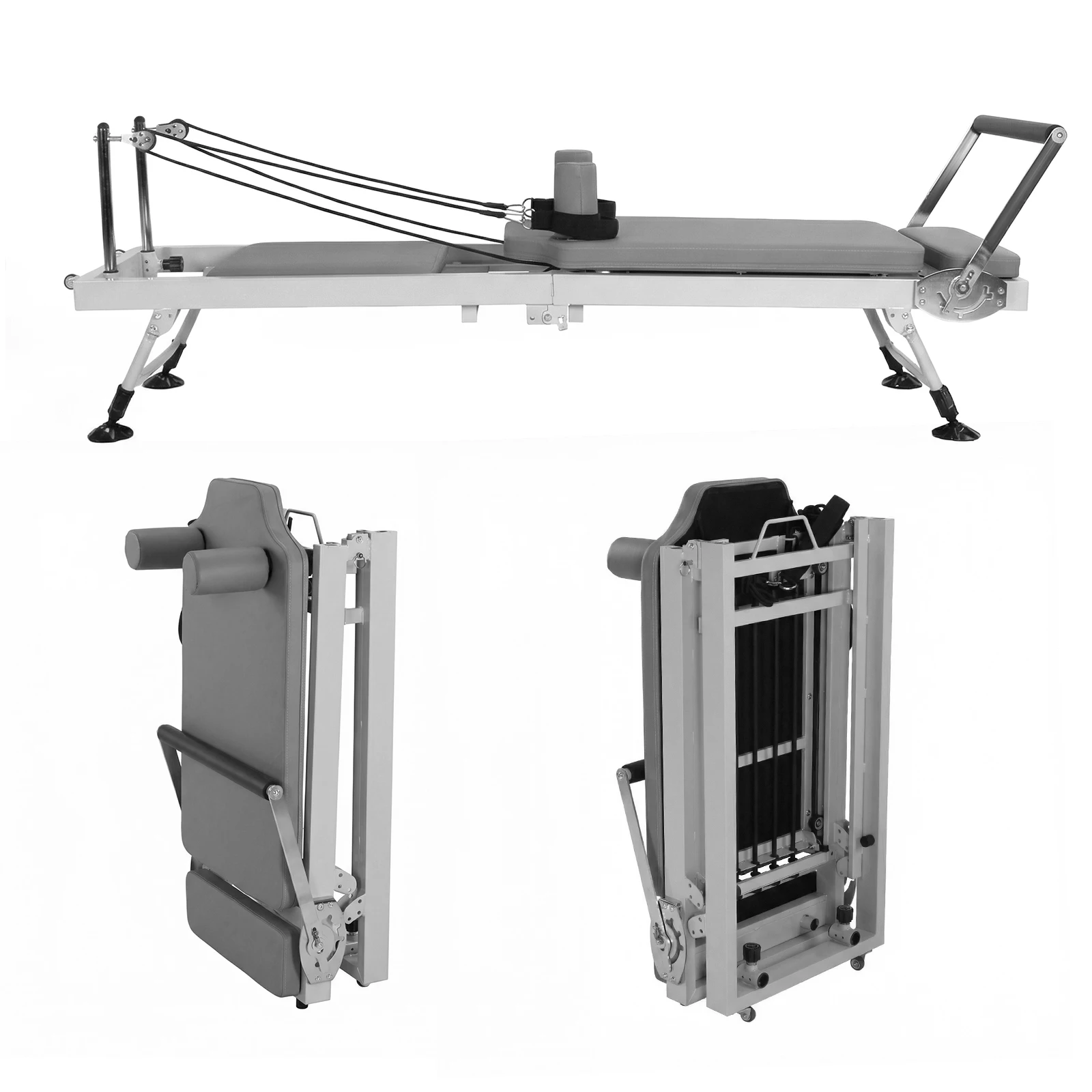 78 In Foldable Pilates Machine with Springs Resistance Smooth Glide Carriage Reformer 300 LBS Capacity for Home And Studio Use